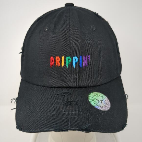 Drippin' Slideback Baseball Cap Black One Size Embroidered Distressed Mu:ka: - Picture 2 of 10